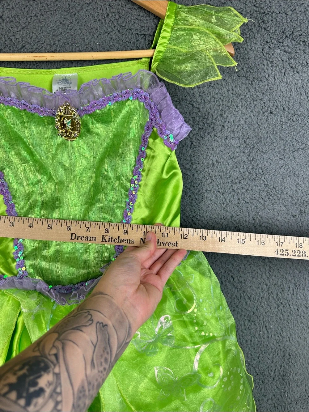 Disney Tinker Bell Costume Dress Girls Size 13 Green Purple Sequin Butterfly